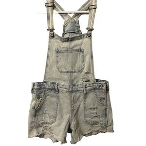 Hollister Boyfriend Short Overall Vintage‎ Stretch Distressed Bibs Size Medium